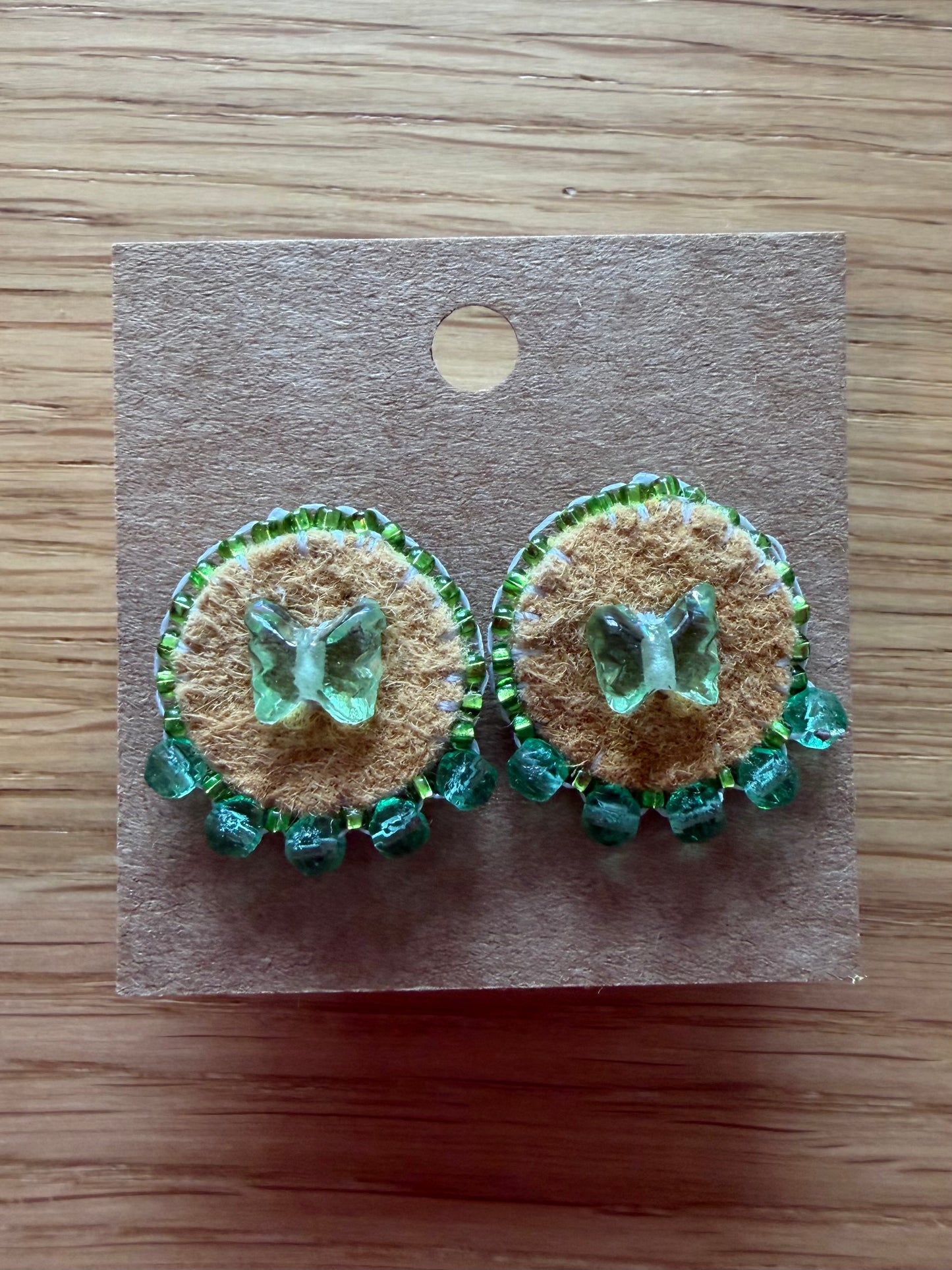 Small Moose Hide Stud- green butterfly