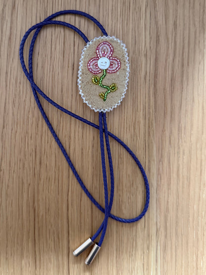 Pink Flower Moose Hide Bolo Tie