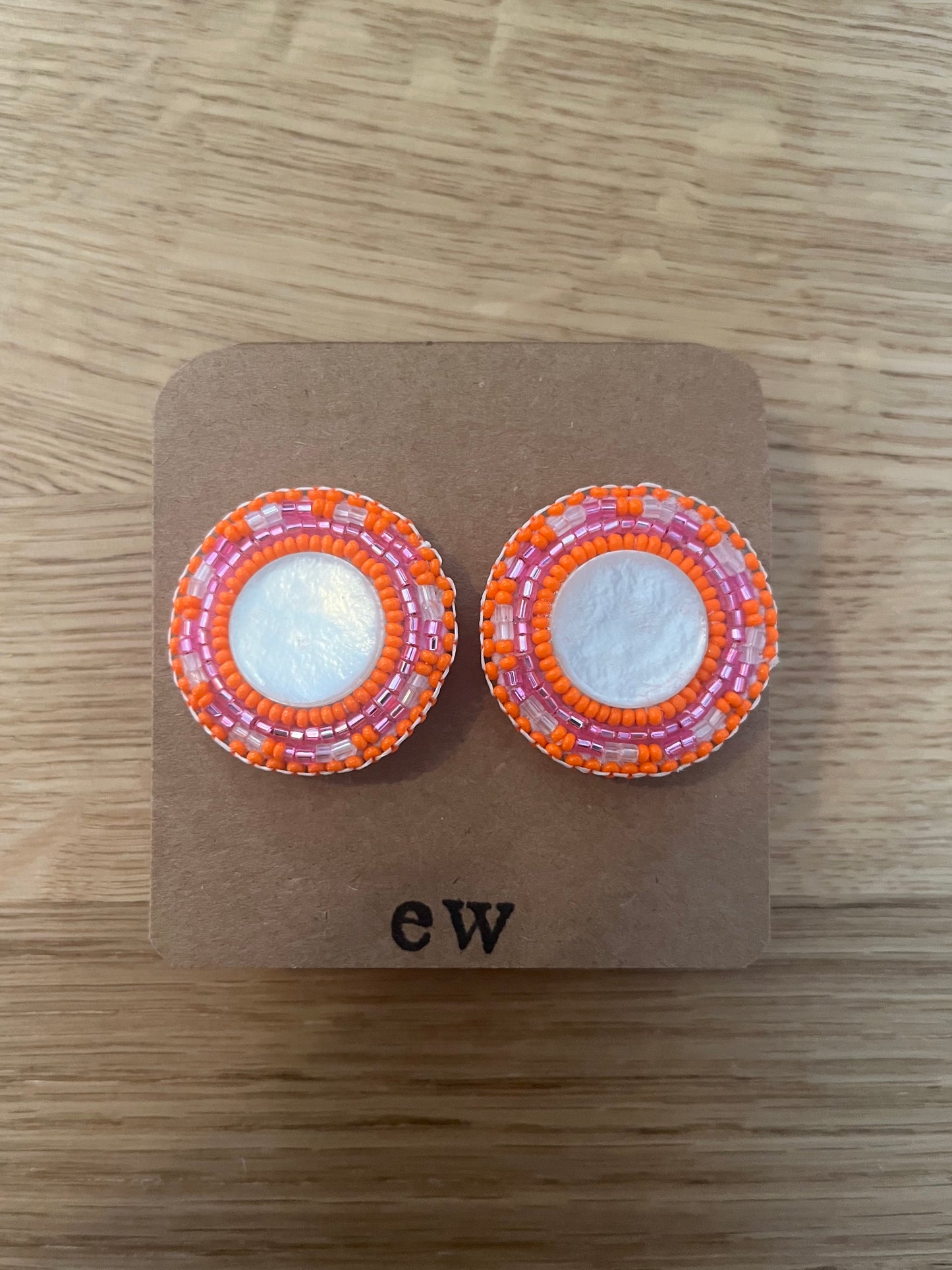 Orange Pink Button Stud
