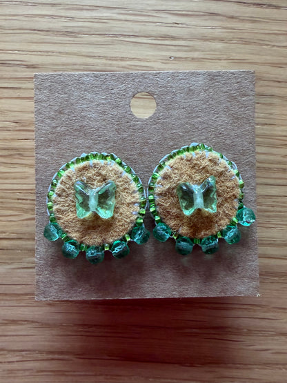 Small Moose Hide Stud- green butterfly