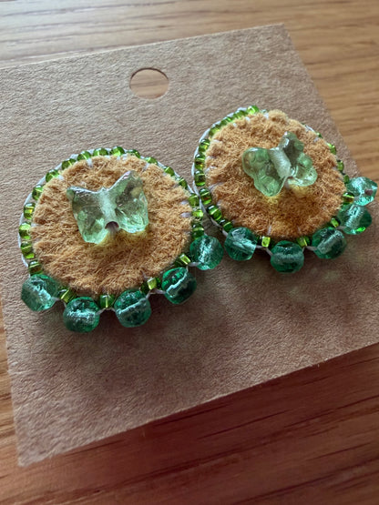 Small Moose Hide Stud- green butterfly