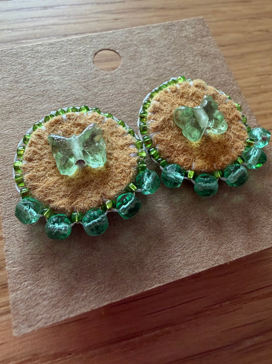 Small Moose Hide Stud- green butterfly