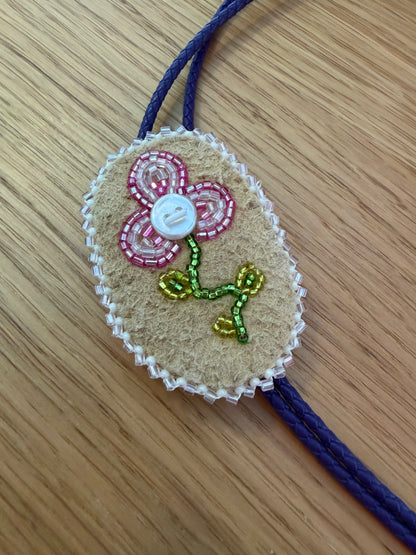 Pink Flower Moose Hide Bolo Tie